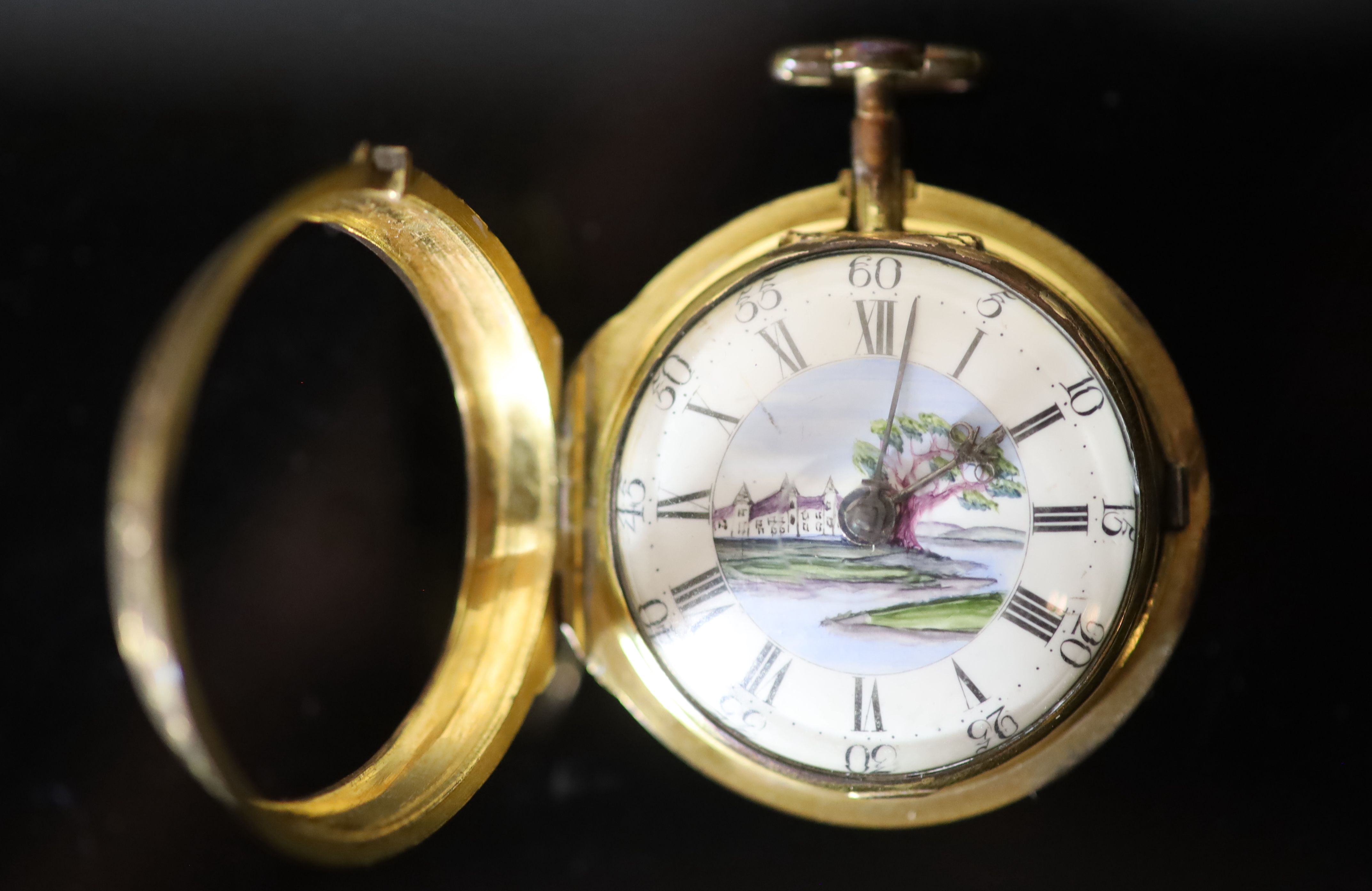 An early 19th century gilt metal keywind verge pocket watch by F. Shuttleworth,